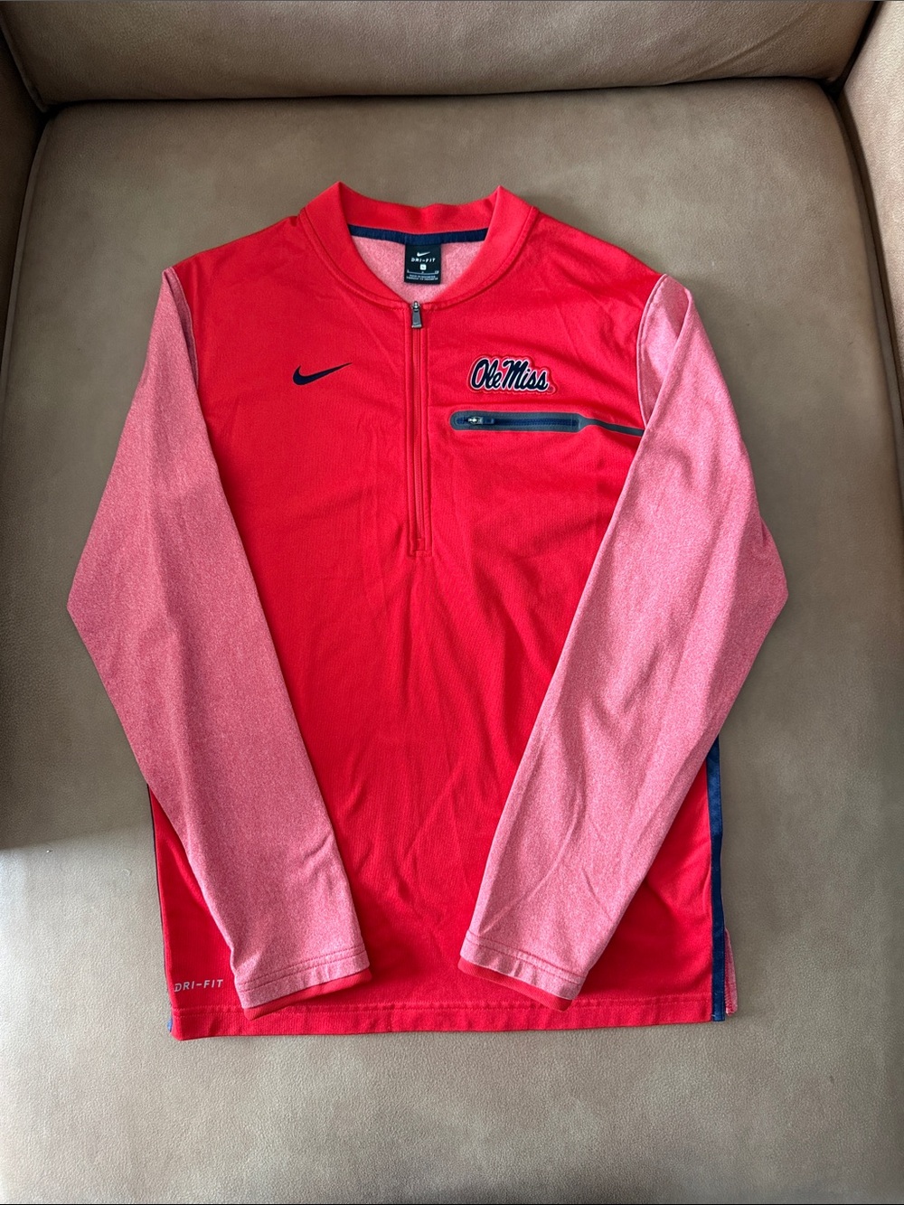 Nike Red Half Zip, Dri-Fit - Ole Miss Logo